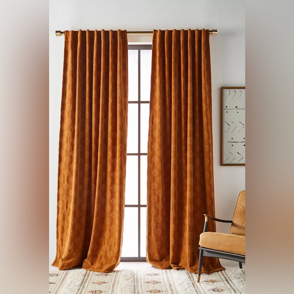 Pair of Anthropologie Jacquard Chenille Curtain 50 x 84 Spice NWT